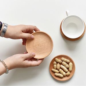 Assiette à dessert ronde en bois de hêtre écologique de 12 cm, pratique, en bois massif, peinte à la main, minimaliste, accessoire photo gastronomique - Product Image 1