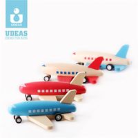 UDEAS Jouets Montessori Avion à tirer vers l'arrière Voiture Petit dessin animé en bois Forme d'avion Jouet pour bébé