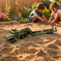 Camion télécommandé en métal, échelle 1/16, tracteur 6x6 avec remorque surbaissée, véhicule semi-remorque 2.4G pour route avec chargeur, cadeau pour enfants
