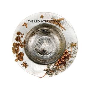 <b>Silver</b> Color Hammered Texture <b>Top</b> Leaf Shape Design Bowl Aluminum Metal Dining Table Home Decorative Bowl - Product Image 1