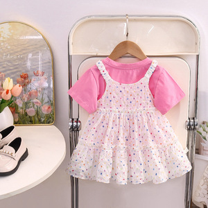 Nouvelle collection été 2025 pour filles : Ensemble deux pièces style coréen, comprenant une robe et un haut uni à pois multicolores - Product Image 5