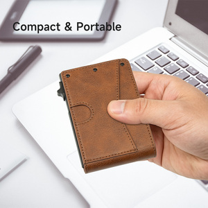 Porte-cartes intelligent en métal anti-RFID Casekey, portefeuille pop-up en cuir véritable de qualité supérieure avec fermeture magnétique et poche à monnaie - Product Image 3