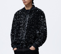 Nouvel arrivage blouson bombardier noir pour homme Faux cuir avec manches à paillettes détails avec blouson bombardier grande taille pour homme