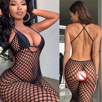 Filet de pêche femmes Lingerie érotique Spaghetti sangle grande maille grille body une pièce voir à travers les femmes Lingerie Sexy