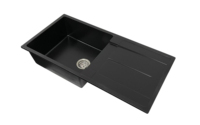 Évier de cuisine à montage supérieur, simple bac, en granit noir, résistant aux rayures, en pierre dure durable, avec plateau, design moderne