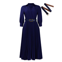 Robes décontractées tendance pour femmes, élégantes, couleur unie, manches longues, col en V, plissées, avec ceinture