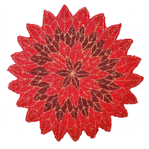 Chemin de table brodé floral rouge et or, décoration traditionnelle pour la maison, lavable - Product Image 1