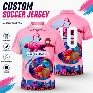 Maglia da <span class=keywords><strong>Calcio</strong></span> Personalizzata con Fenicottero Rosa, Stile Miami, Camicia da Spiaggia Tropicale, Polo con Nome e Numero Personalizzati - Product Image 1