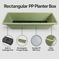 Jardinera Rectangular de Plástico Verde con Bandeja de Drenaje, Maceta para Ventana, Jardinera para Vegetales, Flores, Hierbas, Balcón, Ventana
