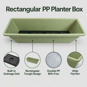 Jardinière rectangulaire en plastique vert avec plateau de drainage, bac à fenêtre pour légumes, fleurs, herbes, balcon, jardin, rebord de fenêtre - Product Image 5