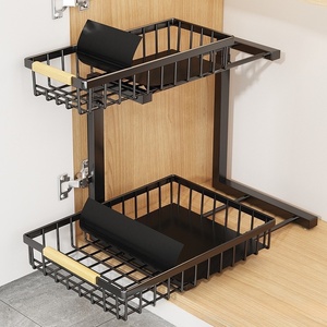 Organisateur <span class=keywords><strong>sous</strong></span> l'évier avec découpe pour tuyaux, pieds en métal et pieds antidérapants, 1 pièce, <span class=keywords><strong>rangement</strong></span> et organisation <span class=keywords><strong>sous</strong></span> l'évier, 2 niveaux, blanc - Product Image 3