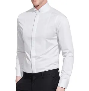 Hoge Kwaliteit Witte Formele Jurk Shirt Heren Vintage Knoop Up Lange Mouw Casual Shirts Smoking Business Shirt