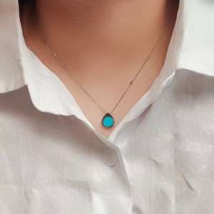 Collar con Colgante de Turquesa Natural Genuina S925, Unisex, Versátil, Estilo de Alta Gama, Cadena de Eslabones Plateada, Regalo Diario de Moda - Product Image 3