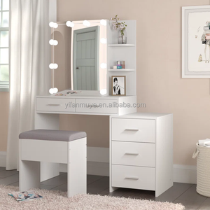 Tocador de maquillaje con estantes de almacenamiento abiertos Escritorio con estación de carga de espejo Led para <span class=keywords><strong>dormitorio</strong></span> - Product Image 5