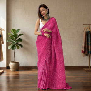 Saree indien rose Bollywood Designer Bandhani Style imprimé numérique exclusif FAncy dernière Georgette qualité Premium sari fantaisie - Product Image 3