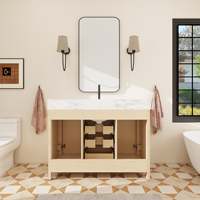 En stock aux États-Unis, livraison gratuite, meuble-lavabo de salle de bain autoportant de 48 pouces, design classique élégant et courbé, pré-assemblé, avec lavabo