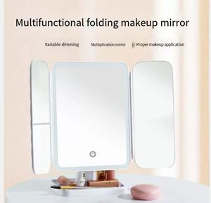 LED Makeup <strong>Mirror</strong> with Light Dormitory Desktop Shell Folding Makeup <strong>Mirror</strong> Bedroom <strong>Triple</strong> Folding Makeup <strong>Mirror</strong> - Product Image 2