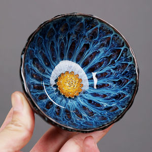 Tasse à thé en céramique à motif floral plaqué or, bol à thé Kung Fu Jianzhan, tasse individuelle pour usage domestique, cadeau - Product Image 4