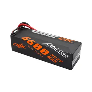 硬壳6600MAH 11.1V 3S 120C CNHL赛车系列Lipo电池，带Deans插头，用于RC汽车