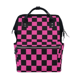 New Arrival Black Pink Checkered Print <b>Large</b> <b>Capacity</b> Diaper Tote Bags Nappy Bag Waterproof Baby Diaper <b>Backpack</b> for Travel - Product Image 1