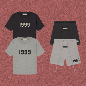 Conjunto a juego inspirado en los años 90 de 1999 |   <span class=keywords><strong>Camiseta</strong></span> y Pantalones Cortos de Algodón Grueso de Corte Cuadrado |   Prenda esencial de estilo urbano, sólida y antipilling |   Corte Relajado - Product Image 1