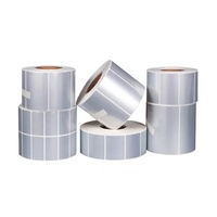 Etiquetas de Embalaje Rectangulares Autoadhesivas de PET, Impermeables, Imprimibles, en Rollo, Plateadas Mate, para Códigos de Barras Térmicos