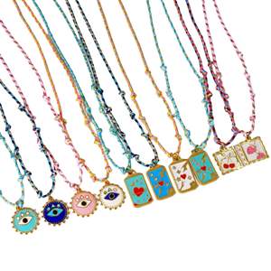 Harga pabrik kartu <span class=keywords><strong>Tarot</strong></span> Enamel wanita kalung liontin besi tahan karat emas 14K cherry hati merah untaian tali katun warna-warni - Product Image 1