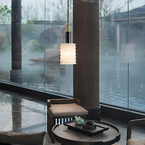 Luminaire suspendu en marbre minimaliste moderne, hauteur réglable, pour chambre principale, nouveau style chinois, blanc chaud, pour salle d'exposition, bar - Product Image 5