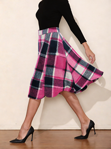 Joyinspring <b>Women's</b> Natural Waist Plus Size Rose <b>Red</b> Checkered Casual Fishnet <b>Skirt</b> - Product Image 3