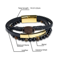 Bracelet chaîne en cuir coquille de noix de coco NFC RFID LF/HF 1000 + versets verset de la Bible boucle magnétique réglable accès personnalisable