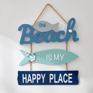Ocean Themed Wall Hanging Decor Mediterranean Style Home Decoration Flip Flops Fish Sign <b>Happy</b> <b>Place</b> Hanging Art - Product Image 2
