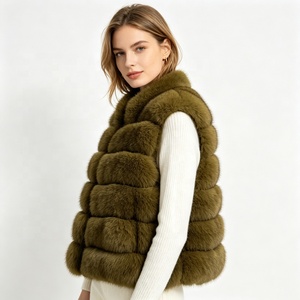 Rompi Bulu Rubah Palsu Wanita Zeyu Kerah Tegak Tanpa Lengan, Hangat untuk Musim Dingin, Berpanel, Gilet Tebal, Pakaian Luar Wanita, Mantel Tanpa Lengan Wanita - Product Image 2