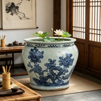 Pot en céramique bleu et blanc vintage, motif paon et pivoine, bassin en porcelaine antique pour la décoration de la maison, pot de rangement