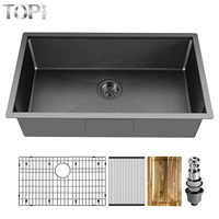 Évier de cuisine en acier inoxydable 304, design moderne fait main, 16 gauge, à encastrer, simple bac, noir, sans robinet
