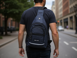 Borsa da petto da uomo con cerniera a tre strati in tinta unita, in nylon, per uso quotidiano, per tutte le stagioni - Product Image 2