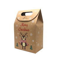 Sac cadeau en papier kraft personnalisé avec logo de Noël, poignée pliable, pour les fournitures de boutiques de cadeaux de Noël