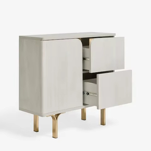 Hiện Đại Sồi Trắng Cong Cạnh Thiết Kế Nhỏ Bằng Gỗ Tủ 2 Ngăn Kéo Lưu Trữ Kim Loại & Gỗ Tủ Cho Đồ Nội Thất Nhà - Product Image 6