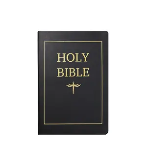 Novo produto fornecedor personalização tamanho cartão cinza serviço de impressão de livros em cores mistas couro PU tira quente Bíblia em inglês