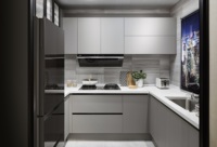 Meuble de cuisine moderne minimaliste européen en acier inoxydable 304 avec porte en MDF et bois massif, plan de travail en granit pour appartement