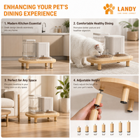 Support de gamelle surélevé en bois raffiné pour chats et petits chiens, avec pieds réglables en hauteur pour une alimentation saine