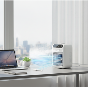 Enfriador de Aire Portátil Silencioso para Escritorio, Mini Aire Acondicionado Recargable con 2 Velocidades de Viento - Product Image 1