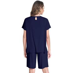 Conjunto de Pijama de Viscosa de Bambú para Mujer al por Mayor, Manga Corta, Cuello Redondo, Top Plisado con Pantalones Cortos, Ropa de Dormir Suave y Cómoda - Product Image 3