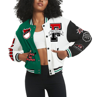 Fabricant OEM Manteau en chenille brodé en cuir imprimé StreetWear de baseball avec logo personnalisé pour les femmes Veste universitaire bombardier courte