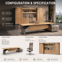 Escritorio Ejecutivo Moderno de Madera Clara con Gabinete Lateral, Escritorio de Oficina para Jefe, Tamaño Personalizado, Mesa de Oficina para Gerente o Director Ejecutivo con Librero a Juego
