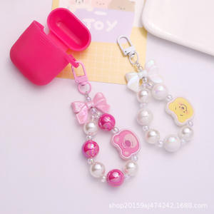 100% lin coton ours perlé porte-clés pendentif couleur bonbon trou droit rond perle accessoires étui pour écouteurs décoration - Product Image 4