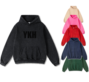 Logo personnalisé 42% coton couleur délavée pull à capuche pour hommes 355g tricoté polaire à manches longues coloré sur le devant - Product Image 1