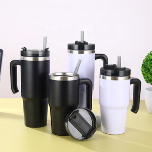 Bình giữ nhiệt chân không bằng thép không gỉ, dung tích 20/30/40 oz, có tay cầm, nắp đậy kèm ống hút, dùng làm cốc du lịch ngoài trời, bộ đồ ăn, ly giữ nhiệt cho người bận rộn - Product Image 1