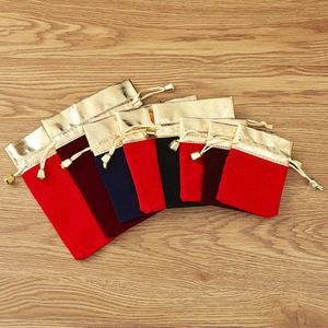 Sacs cadeaux en velours avec cordon de serrage 7*9cm, pochettes à bijoux en velours avec cordons dorés - Product Image 3