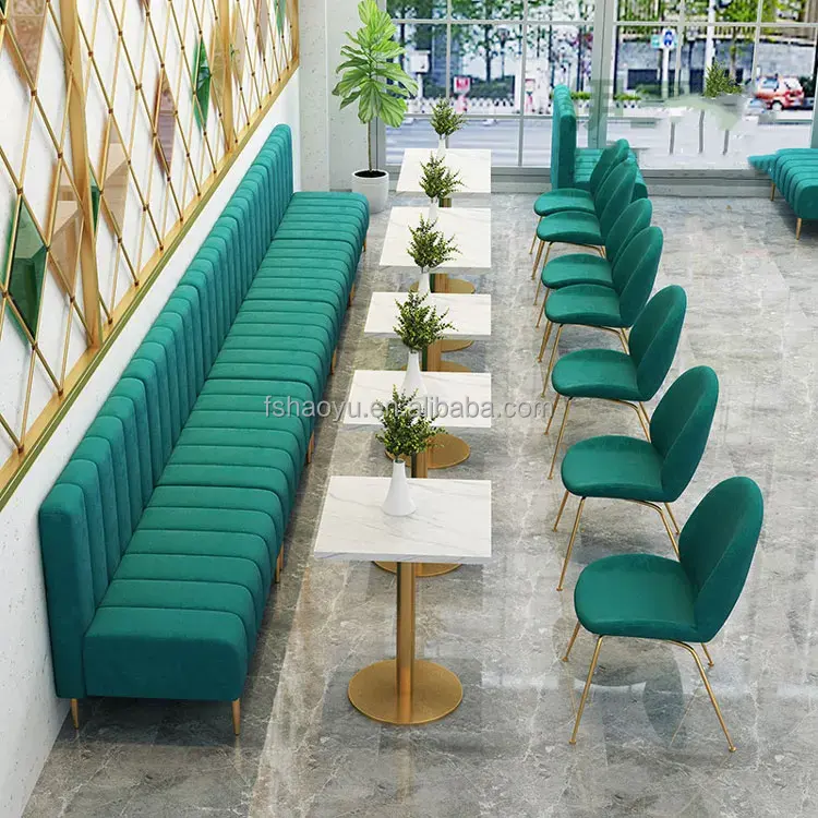 light luxury Commercial use velvet cafe restaurant furniture chairs table booth seat sofa seating fast food restaurant sofa set