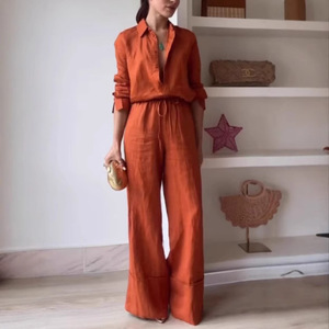 Nuevo Conjunto Casual de Pantalones y Camisa de Color Sólido con Cordones para Mujer - Product Image 1